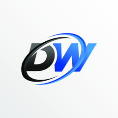 Initial Letters DW Logo with Circle Swoosh Element