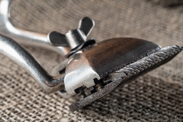 Vintage clipper. Horizontal orientation. Lies on a rough burlap sack.