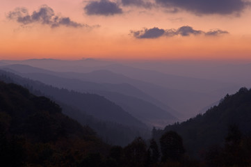 Landscape of sunrise from Newfound Gap, Great Smoky Mountains National Park, Tennessee, USA