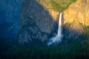 Famous Yosemite waterfall at sunset