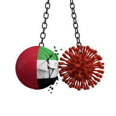 UAE ball smashes into a virus disease microbe. 3D Render