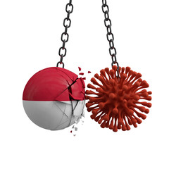 Indonesia ball smashes into a virus disease microbe. 3D Render