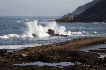 Waves hitting the shore of San Sebastian