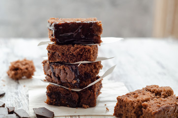 Slices of chocolate cake