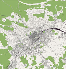map of the city of Nimes, Gard, Occitanie, France