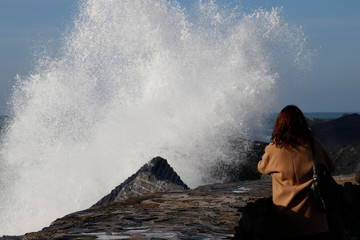 Waves hitting the shore of San Sebastian