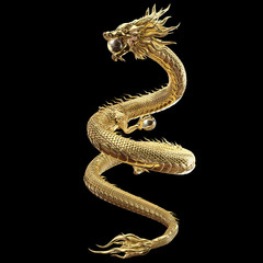 3D Rendering Full body gold dragon in smart pose with glass ball include alpha path. © FullFrames
