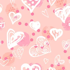 Foto op Plexiglas Hand drawn sketch style heart and rounds seamless pattern. Vector illustration. © Natalia