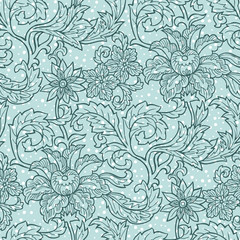 Mint green classic chintz floral pattern