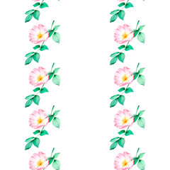 Watercolor seamless floral pattern with wild rose flower.On white background.Template design for wrapping paper, fabrics,textiles, clothes,  wallpaper,cards and others projects.
