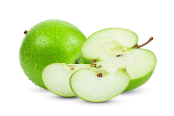  Fresh Green Apple Isolated on White Background with water drop