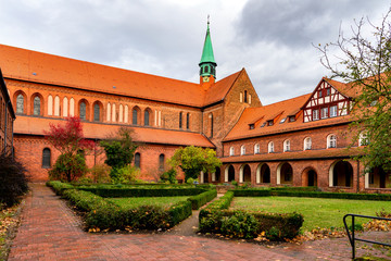 Inner courtyard with covered walk in Lehnin Monastery, Brandenburg