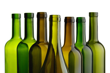 empty wine bottles, isolated on white