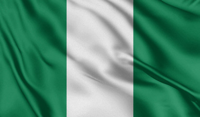 Waving color flag. Silk texure. 3d illustration.