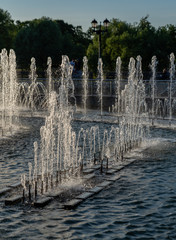 Park fountain at sunset