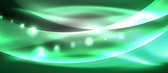 Abstract background. Shiny design neon waves with light effects, techno trendy design. Vector Illustration For Wallpaper, Banner, Background, Card, Book Illustration, landing page