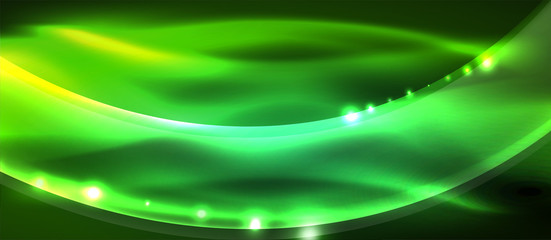 Abstract background. Shiny design neon waves with light effects, techno trendy design. Vector Illustration For Wallpaper, Banner, Background, Card, Book Illustration, landing page