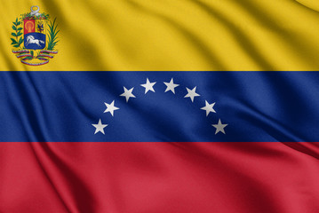 Waving color flag. Silk texure. 3d illustration.