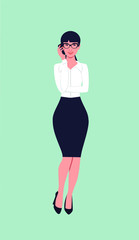 Fototapeta premium Business woman standing talking on the phone. Flat vector illustration.