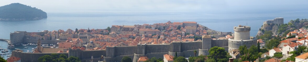 Panoramic view of the old city of Dubrovnik, Ragusa, Dalmatian Coast, Croatia. UNESCO world heritages sites.