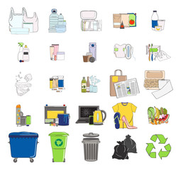 Set of sorted garbage icons. Recycle trash bins.