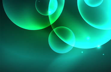 Neon shiny transparent glowing circles with light effects. Techno futuristic vector abstract background For Wallpaper, Banner, Background, Card, Book Illustration, landing page