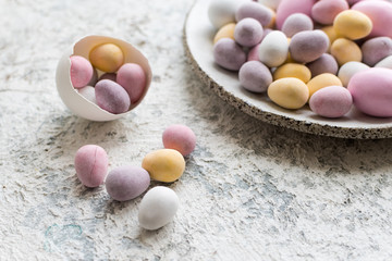 Easter composition with chocolate eggs