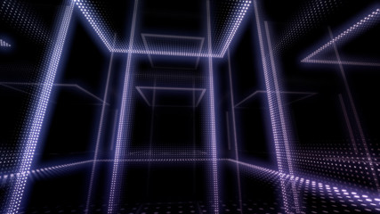 Disco club space illumination neon light room floor wall 3D illustration abstract background