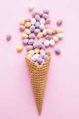 Ice cream cone with chocolate eggs