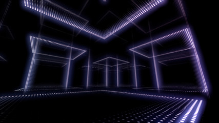Disco club space illumination neon light room floor wall 3D illustration abstract background
