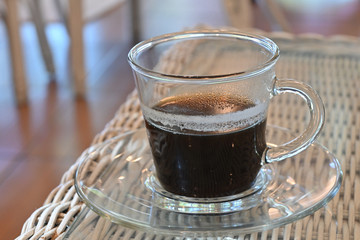 hot black coffee drink in cafe