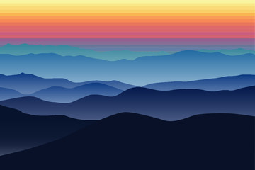 North Carolina mountains misty sunset vector