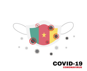 Medical face mask with symbol of the Republic of Cameroon flag to protect 	Cameroonian people from coronavirus or Covid-19, virus outbreak protection concept, sign symbol background, vector illustrati
