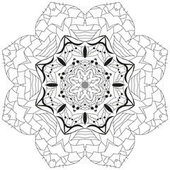 Hand drawn zentangle circular ornament for coloring page.