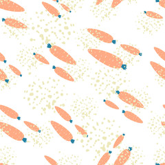 Hand drawn carrot seamless pattern on white background. Doodle carrots backdrop. Botanical wallpaper. Design for fabric, textile print, wrapping paper, kitchen textiles. Modern vector illustration