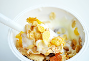 Muesli, granola healthy meal on white background