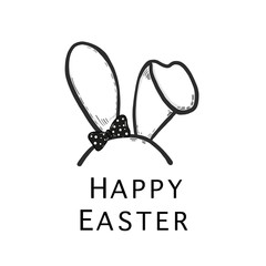 Bunny & rabbit ear and text Happy Easter. Fabric, T-shirt design, photo, easter element 