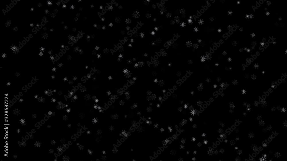 Poster winter snow falling from sky. snow isolated on black background for motion graphics compositing elem