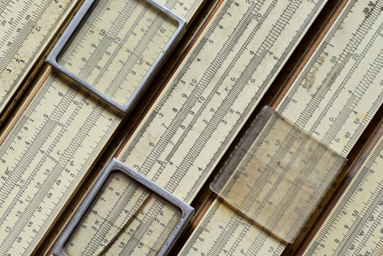 Group of old slide rules, or slipsticks