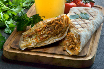 Shawarma with a glass of beer