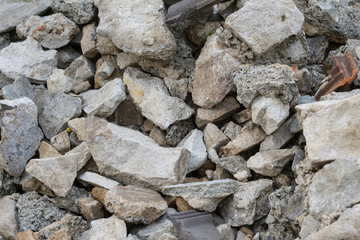 heaped up building rubble after a demolition