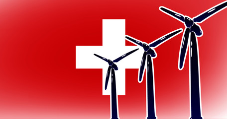 Wind alternative energy in Switzerland vector illustration wind generator on flag background colored red, white