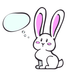 Hand drawing vector illustration.  Funny character. Cute cartoon rabbit, bunny with thought bubble. Minimalistic design.