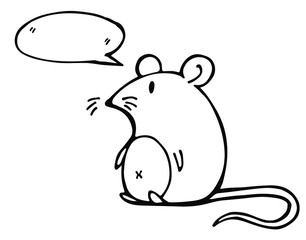 Hand drawing vector illustration.  Funny character. Cartoon mouse with thought bubble. Minimalistic design. 