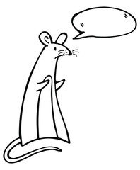 Hand drawing vector illustration.  Funny character. Cartoon mouse with thought bubble. Minimalistic design. 