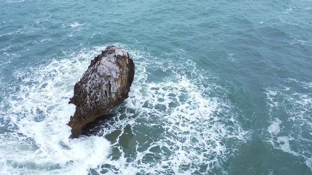 Drone view of El Picon, Aerial view of Buelna Beach, Asturias, Spain, Europe