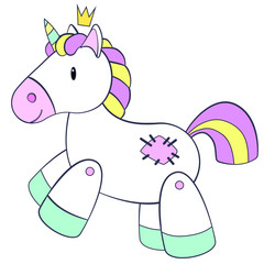 Cute hand drawn cartoon unicorn. Vector illustration for designing baby clothes, kid print, posters, cards