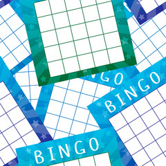 Fun pattern with bright bingo tickets. Seamless ornament for banners, posters, packets, covers, wallpaper. Vector illustration
