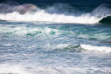 Blue ocean waves. Big waves at sunny day. Atlantic ocean, Florida, USA