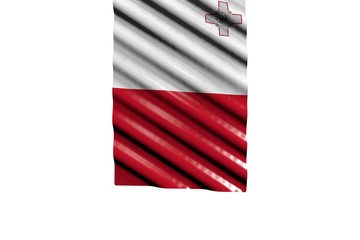 beautiful anthem day flag 3d illustration. - shining flag of Malta with large folds hanging from top isolated on white